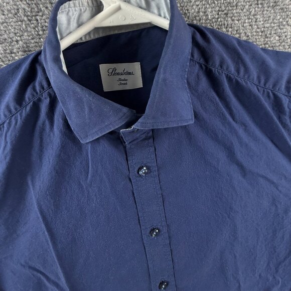 Stenstroms Cotton Slimline Romania 15.75 Blue Mens Shirt Button Up Solid Spread - Picture 2 of 15